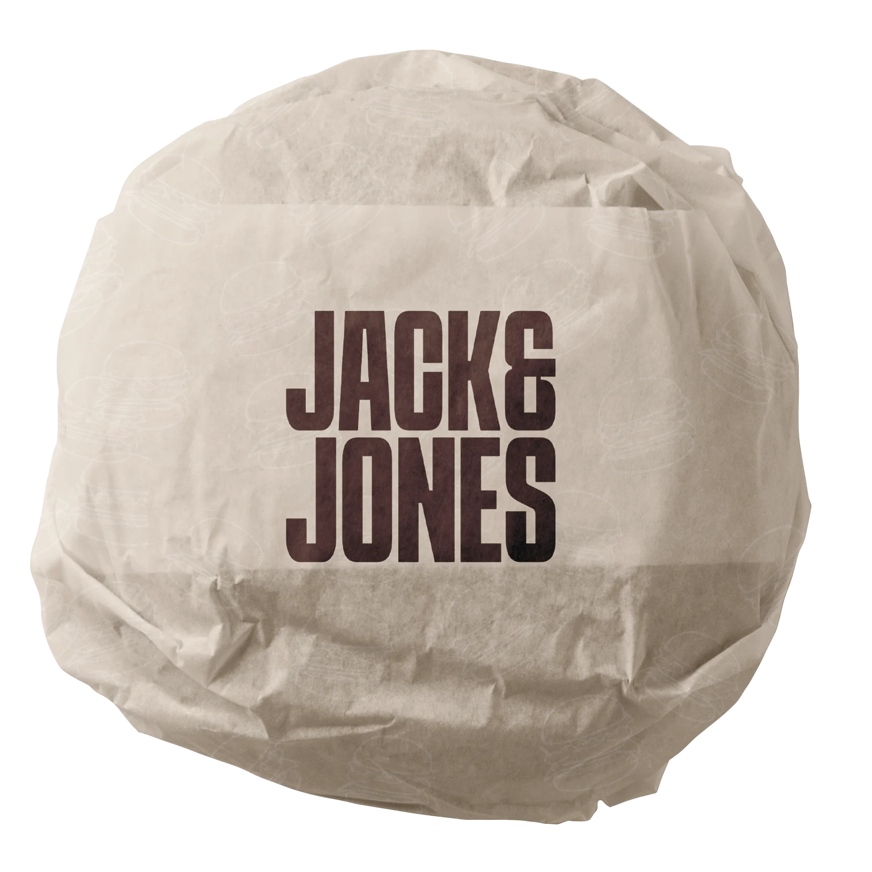 Top view of Jack & Jones burger with wrapping paper